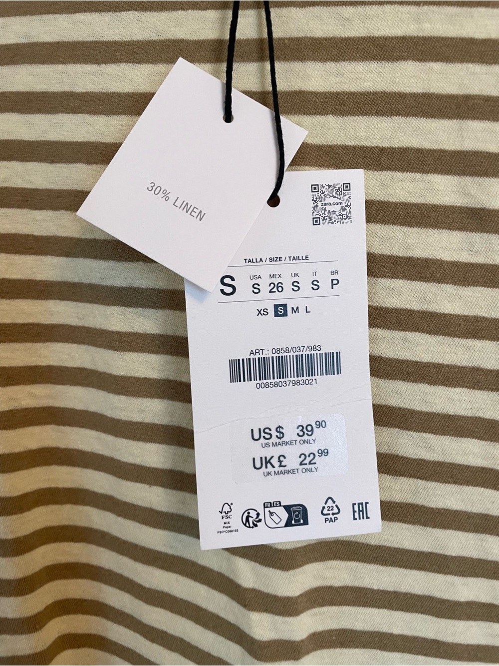 Zara long sleeve linen cotton striped shirt NWT - Picture 4 of 7